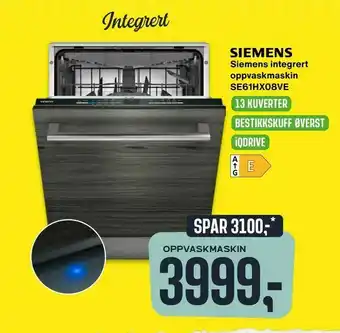 Skousen Siemens integrert oppvaskmaskin SE61HX08VE tilbud