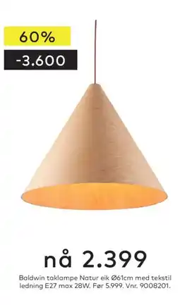 Skeidar Baldwin taklampe Natur eik tilbud