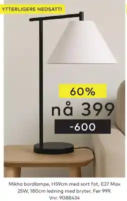Skeidar Mikha bordlampe tilbud