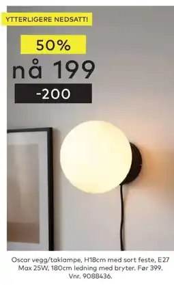 Skeidar Oscar vegg/taklampe tilbud