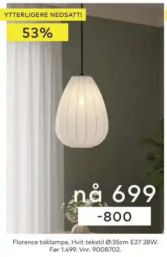 Skeidar Florence taklampe tilbud