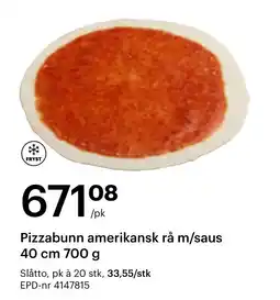 Storcash Pizzabunn amerikansk rå m/saus 40 cm tilbud