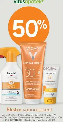 Vitusapotek Vichy Capital Soleil usynlig fuktgivende sollotion SPF 30 tilbud