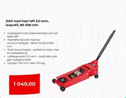Clas Ohlson Jekk med høyt løft 2,5 tonn, lavprofil, 80-508 mm tilbud
