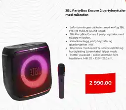 Clas Ohlson JBL PartyBox Encore 2 partyhøyttaler med mikrofon tilbud
