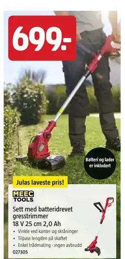 Jula Sett med batteridrevet gresstrimmer 18 V 25 cm 2,0 Ah tilbud