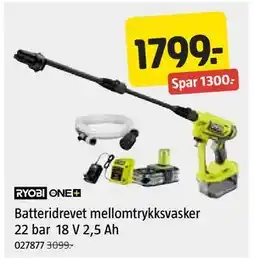Jula Batteridrevet mellomtrykksvasker 22 bar 18 V 2,5 Ah tilbud