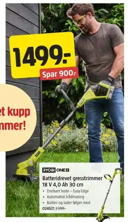 Jula Batteridrevet gresstrimmer 18 V 4,0 Ah 30 cm tilbud
