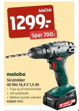 Jula Skrutrekker 40 Nm 14,4 V 1,5 Ah, Medlemspris tilbud