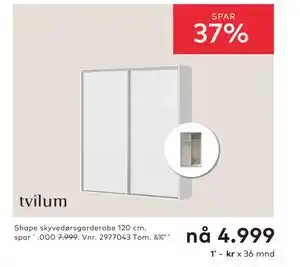 Skeidar Shape skyvedørsgarderobe 120 cm tilbud