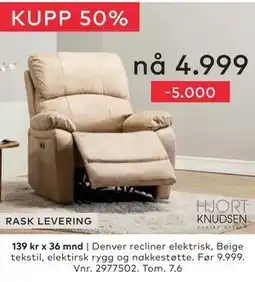 Skeidar Denver recliner elektrisk tilbud