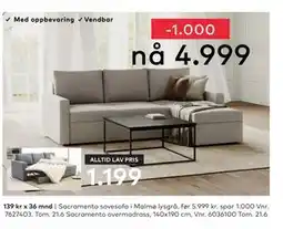 Skeidar Sacramento sovesofa tilbud