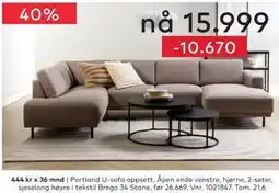 Skeidar Portland U-sofa oppsett tilbud