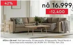 Skeidar Ask hjørnesofa tilbud