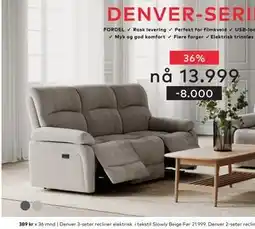 Skeidar Denver 3-seter recliner elektrisk tilbud
