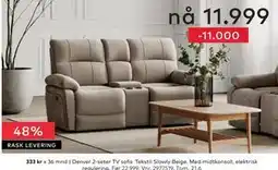 Skeidar Denver 2-seter TV sofa Tekstil Slowly Beige tilbud