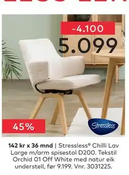 Skeidar Stressless Chilli Lav Large m/arm spisestol D200 tilbud