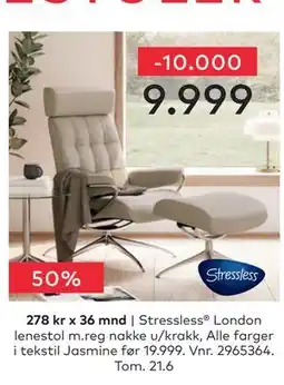 Skeidar Stressless London lenestol m.reg nakke u/krakk tilbud