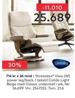 Skeidar Stressless View (M) power leg/back tilbud