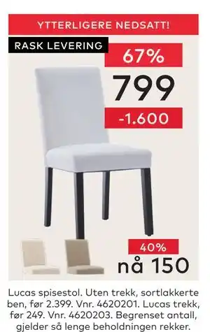 Skeidar Lucas spisestol tilbud