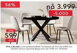 Skeidar Luke spisebord Ø120 tilbud