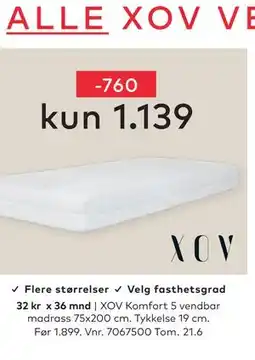 Skeidar XOV Komfort 5 vendbar madrass tilbud