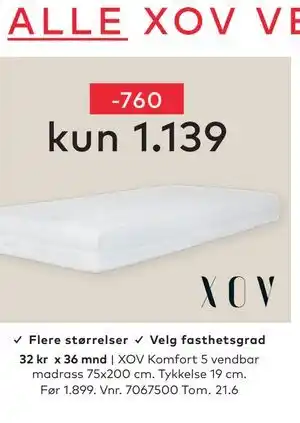 Skeidar XOV Komfort 5 vendbar madrass tilbud