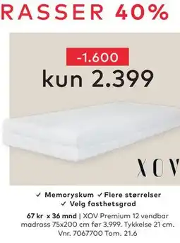 Skeidar XOV Premium 12 vendbar madrass tilbud