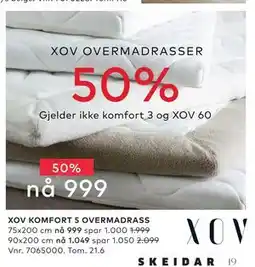 Skeidar XOV OVERMADRASSER tilbud