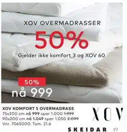 Skeidar XOV KOMFORT 5 OVERMADRASS tilbud