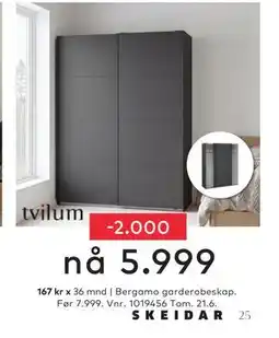 Skeidar Bergamo garderobeskap tilbud