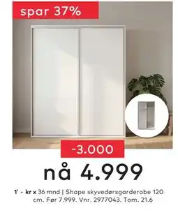 Skeidar Shape skyvedørsgarderobe 120 cm tilbud