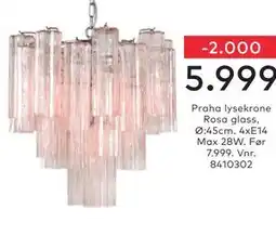 Skeidar Praha lysekrone Rosa glass tilbud
