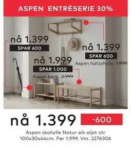 Skeidar Aspen skohylle Natur eik oljet tilbud
