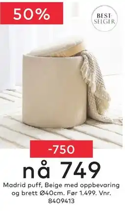 Skeidar Madrid puff, Beige tilbud
