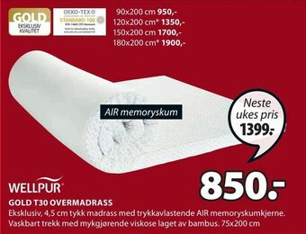 JYSK GOLD T30 OVERMADRASS tilbud