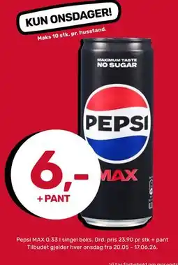Matkroken Pepsi MAX 0,33 l singel boks tilbud
