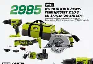 Coop Byggmix RYOBI RCK183C-1X40S VERKTØYSETT MED 3 MASKINER OG BATTERI tilbud