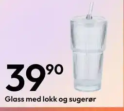 Gigaboks Glass med lokk og sugerør tilbud
