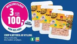 Coop Obs Coop kjøttdeig av kylling tilbud