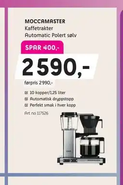 ELON MOCCAMASTER Kaffetrakter Automatic Polert sølv tilbud