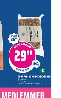 Coop Obs COOP FRØ- OG KORNKNEKKEBRØD, Medlemspris tilbud