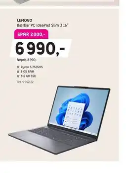 ELON LENOVO Bærbar PC IdeaPad Slim 3 16” tilbud