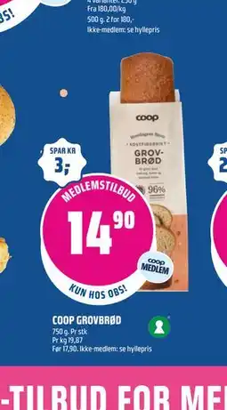 Coop Obs COOP GROVBRØD, Medlemspris tilbud
