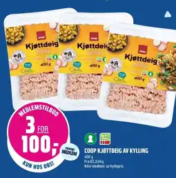 Coop Obs Coop kjøttdeig av kylling tilbud
