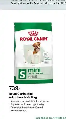 Felleskjøpet Royal Canin Mini Adult hundefôr 8 kg tilbud