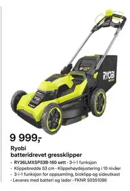 Felleskjøpet Ryobi batteridrevet gressklipper tilbud