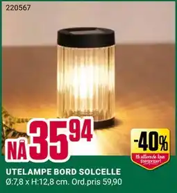Europris UTELAMPE BORD SOLCELLE tilbud
