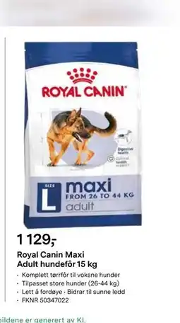 Felleskjøpet Royal Canin Maxi Adult hundefôr 15 kg tilbud