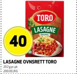 Bunnpris Toro Lasagne ovnsrett tilbud